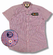 View Item Lambertta Trojan Ltd Edition Skin Button Down Micro Gingham S/S Shirt Red Blue